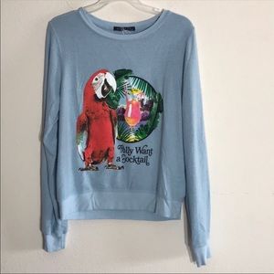 Wildfox Light Blue Parrot Graphic Sweatshirt